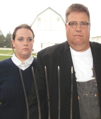 Lauren and Ben enter into the Jesup paper's "Father-Daughter Look Alike Contest" as American Gothic.
